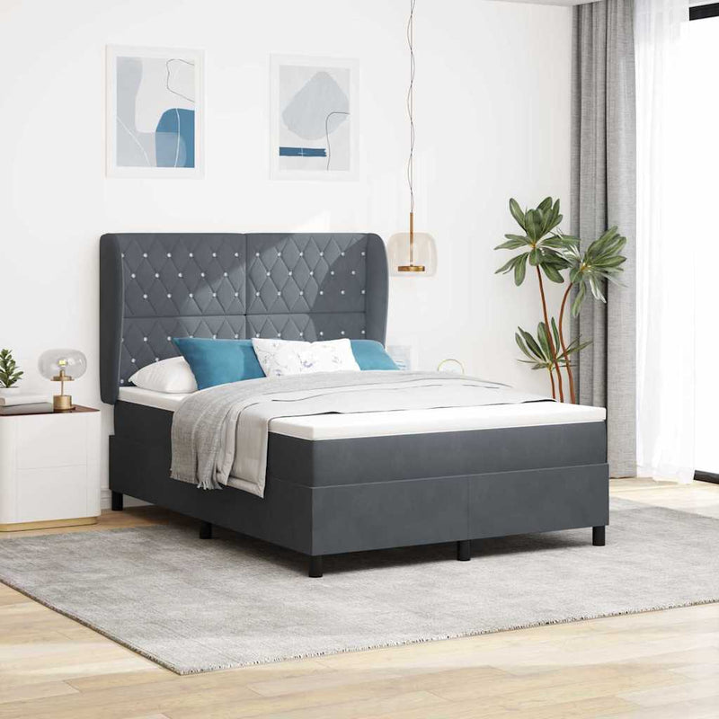 Pat cu arcuri cu headboard Gri închis 200 x 160 cm Catifea