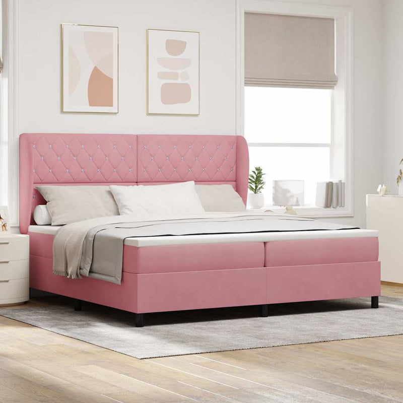 Pat cu arcuri cu headboard Manual Roz 200 x 200 cm Catifea