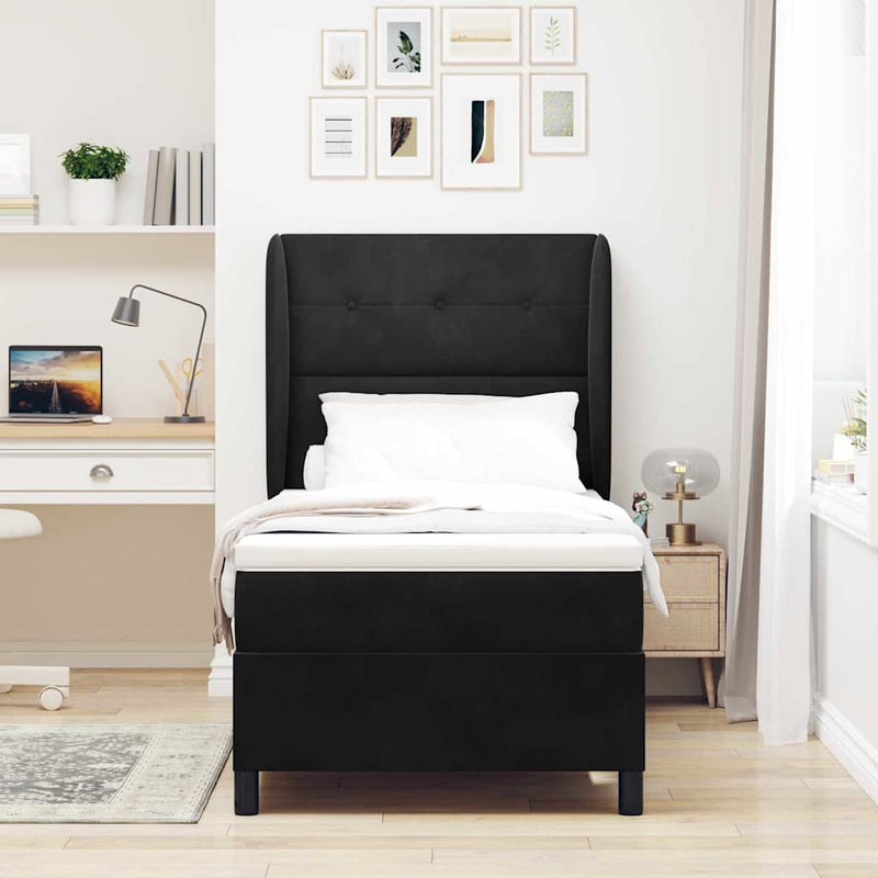 Pat cu arcuri cu headboard Manual Negru 200 x 80 cm Catifea