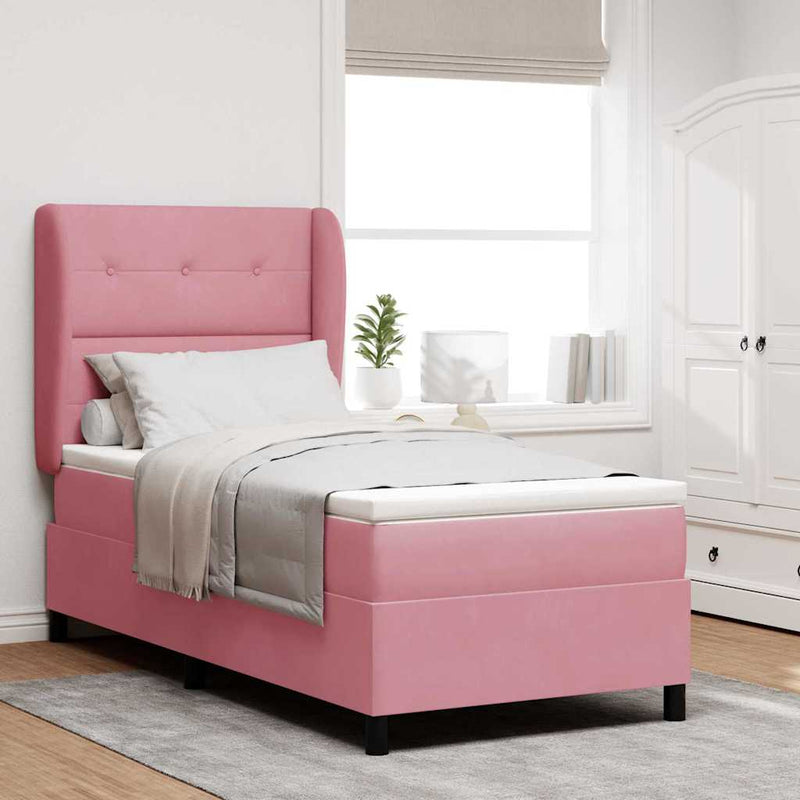 Pat cu arcuri cu headboard Manual Roz 200 x 100 cm Catifea