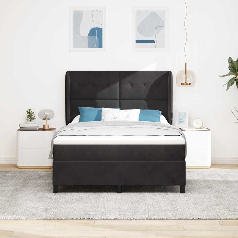 Pat cu arcuri cu headboard Manual Negru 200 x 140 cm Catifea