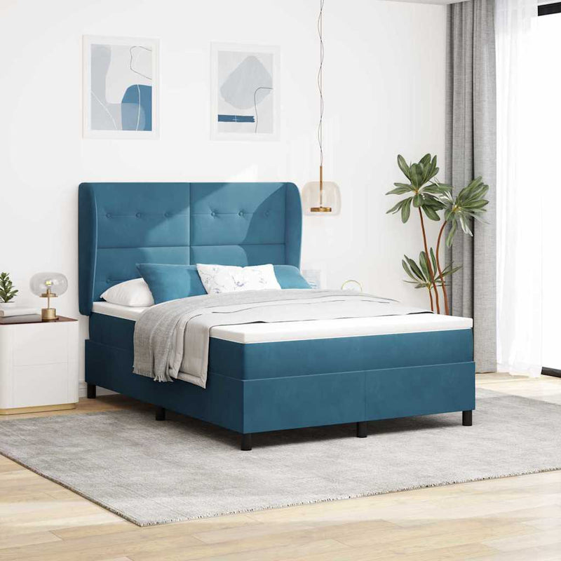 Pat cu arcuri cu headboard Albastru închis 200 x 140 cm Catifea