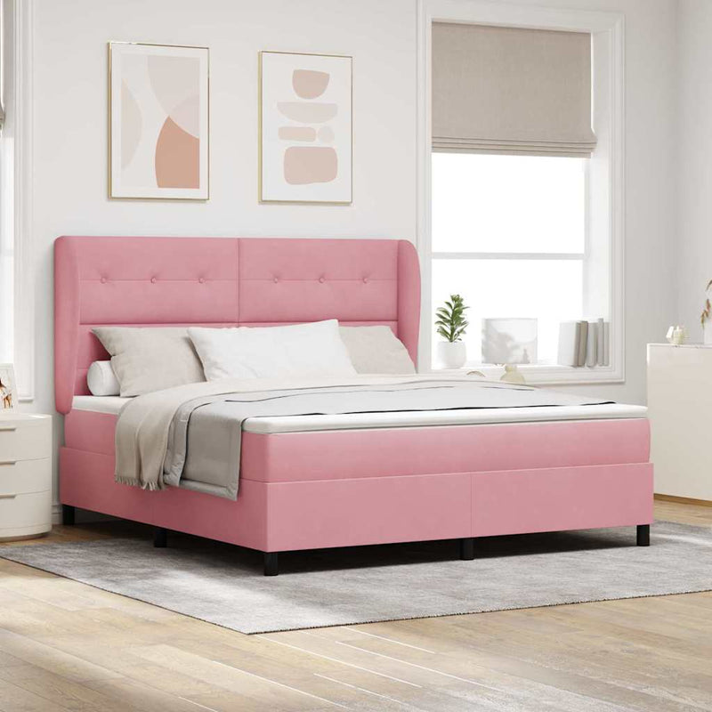 Pat cu arcuri cu headboard Manual Roz 200 x 180 cm Catifea