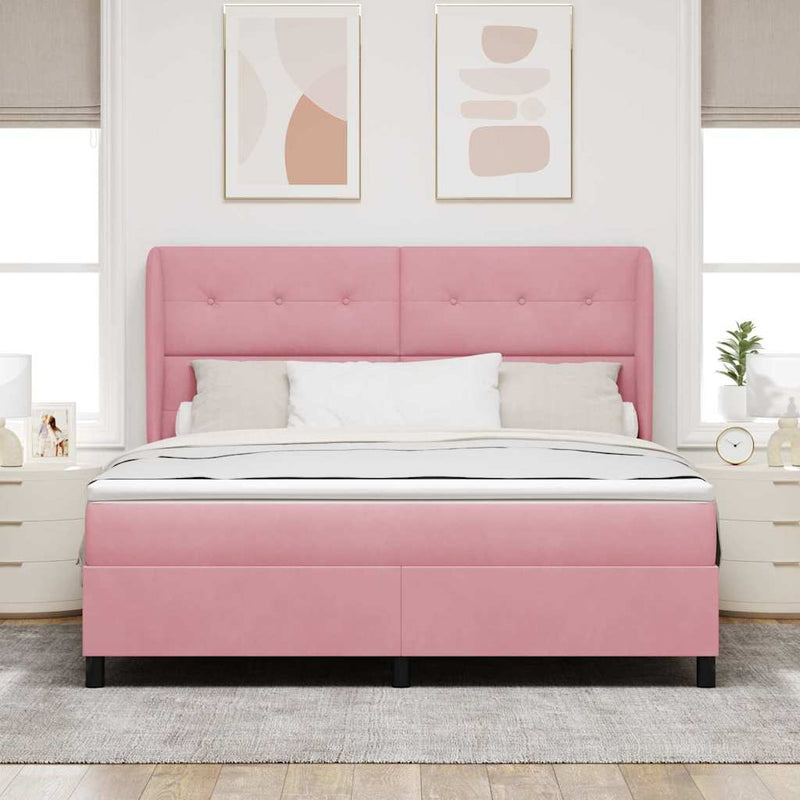 Pat cu arcuri cu headboard Manual Roz 200 x 180 cm Catifea