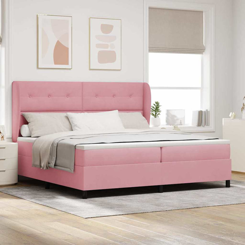 Pat cu arcuri cu headboard Manual Roz 200 x 200 cm Catifea