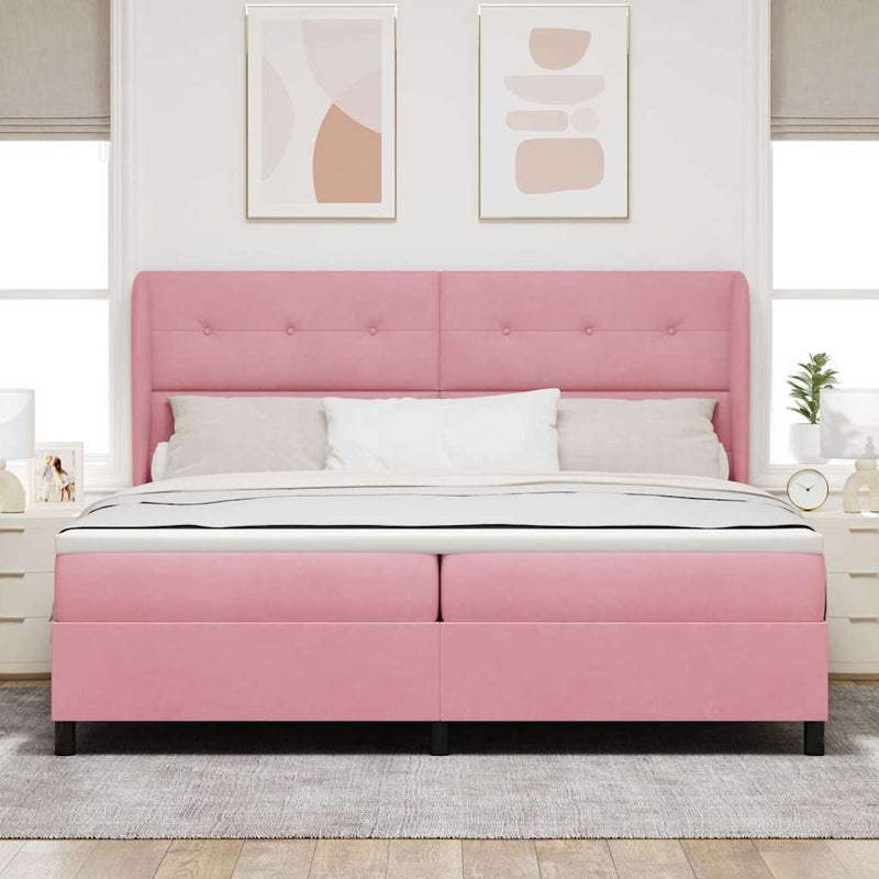 Pat cu arcuri cu headboard Manual Roz 200 x 200 cm Catifea