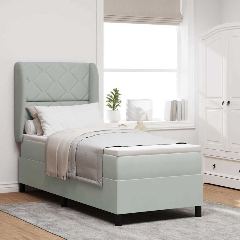 Pat cu arcuri cu headboard Gri deschis 200 x 80 cm Catifea