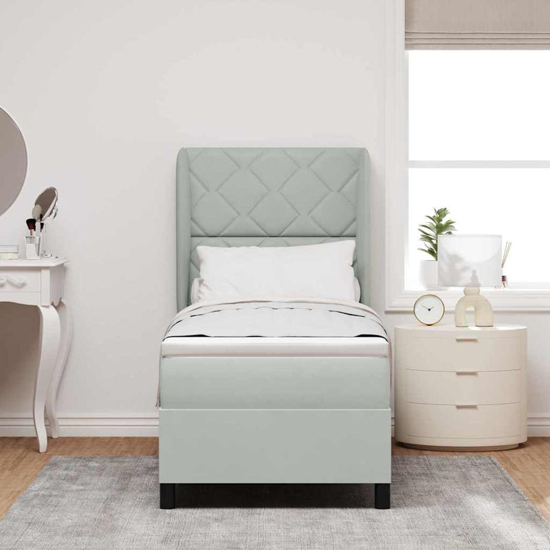 Pat cu arcuri cu headboard Gri deschis 200 x 80 cm Catifea