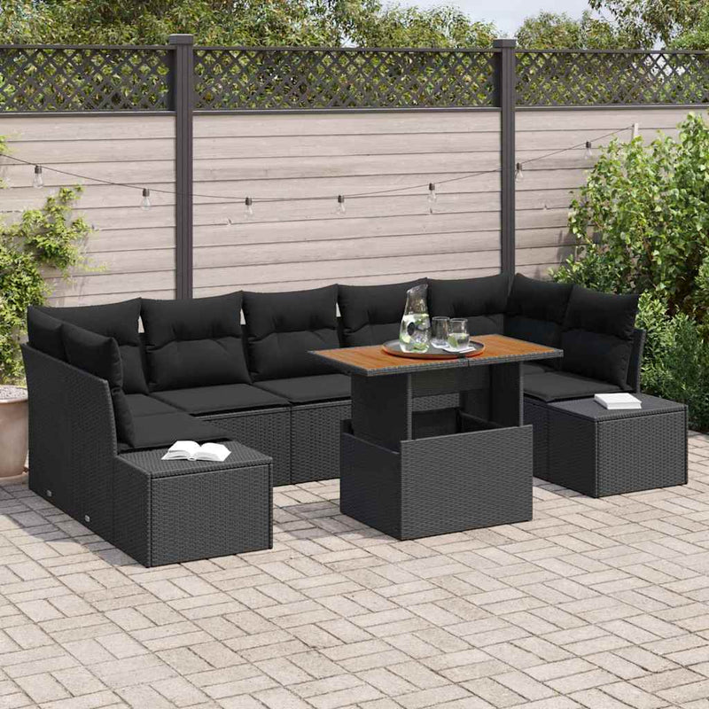 Set de canapele pentru grădină 8 buc. Negru poliratan
