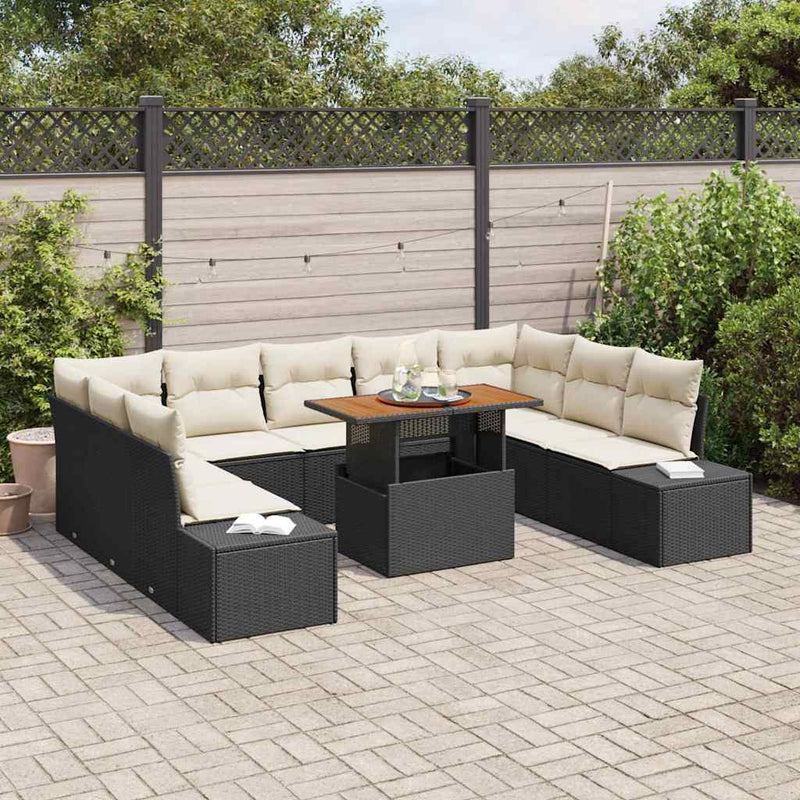 Set de canapele pentru grădină 10 buc. Negru și Crem