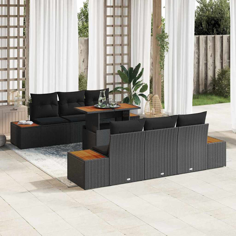 Set de canapele pentru grădină 7 buc. Negru și Maro
