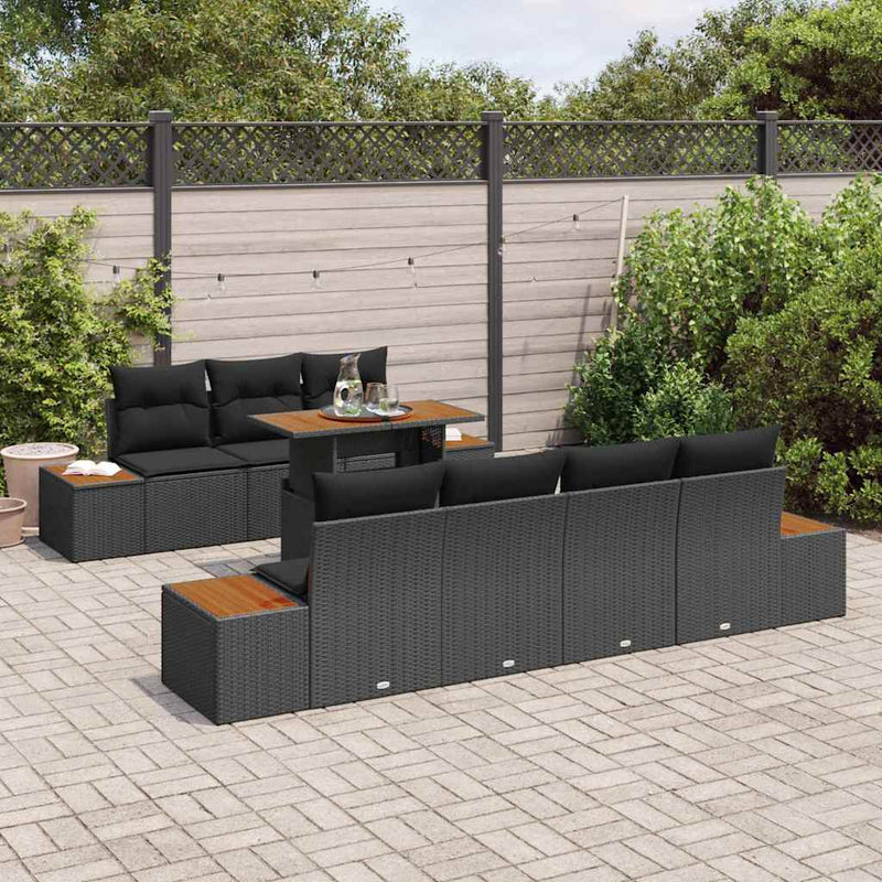 Set de canapele pentru grădină 8 buc. Negru Rattan poli