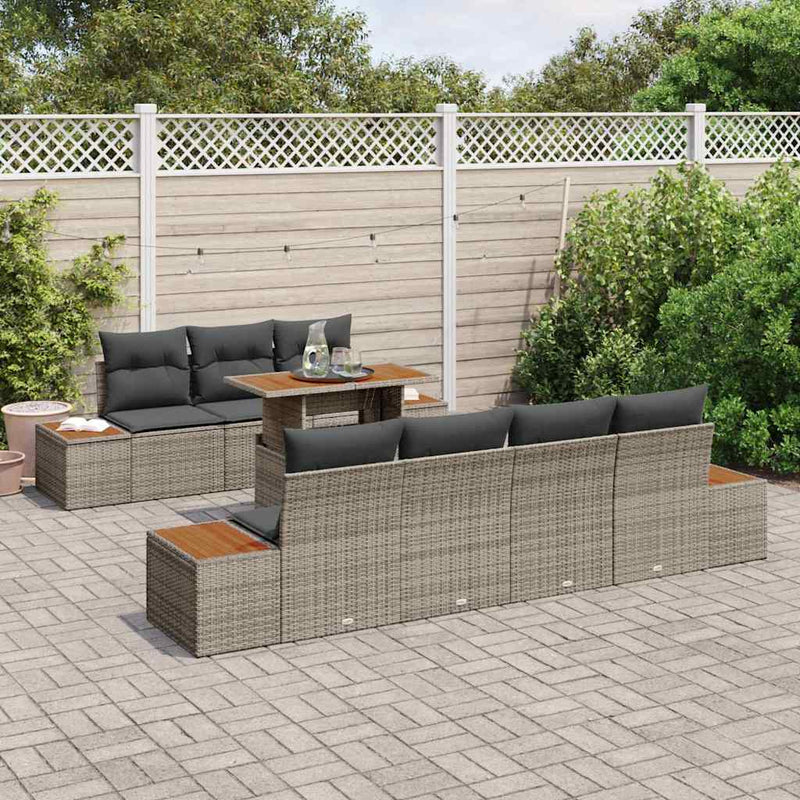 Set de canapele pentru grădină 8 buc. Gri Rattan poli
