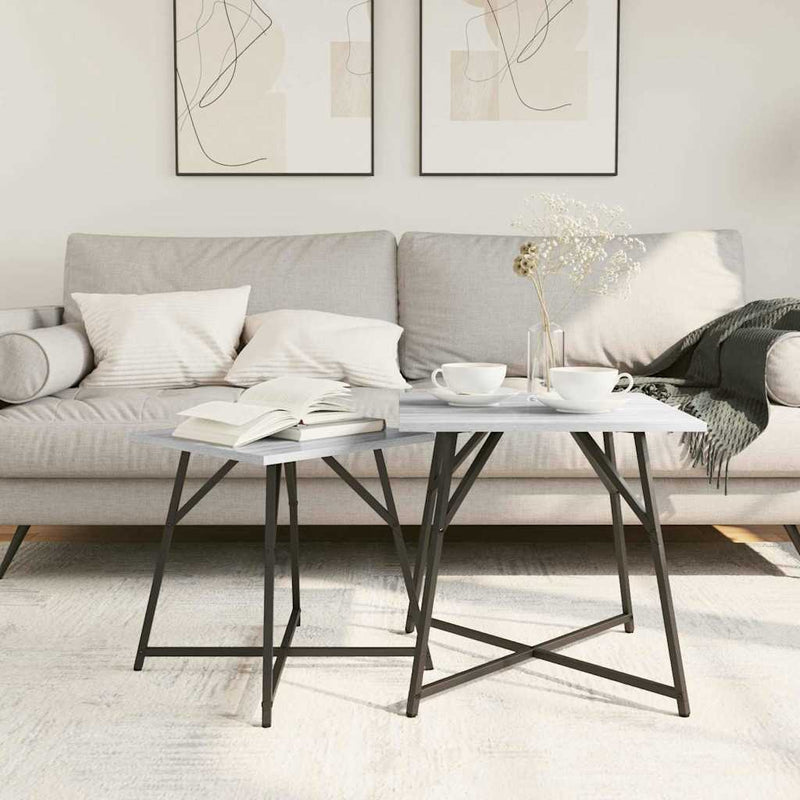 Set măsuțe laterale 2 buc. Gri Sonoma și negru 50 x 50 x 50 cm