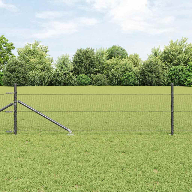 Gard hexagonal cu stâlp 10 x 0,5 m Oțel cu strat de PVC Gri