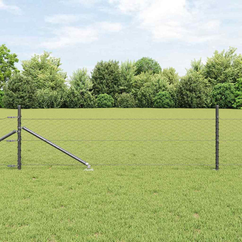 Gard hexagonal cu stâlp 25 x 0,5 m Oțel cu strat de PVC Gri