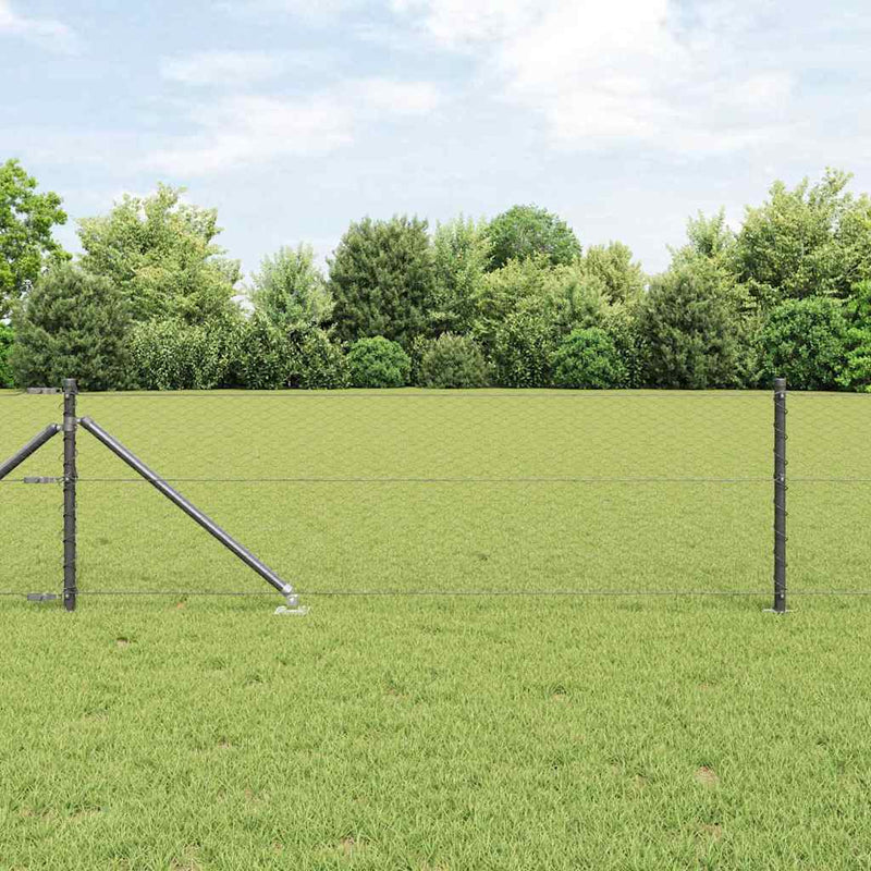 Gard hexagonal cu stâlp 25 x 0,6 m Oțel cu strat de PVC Gri