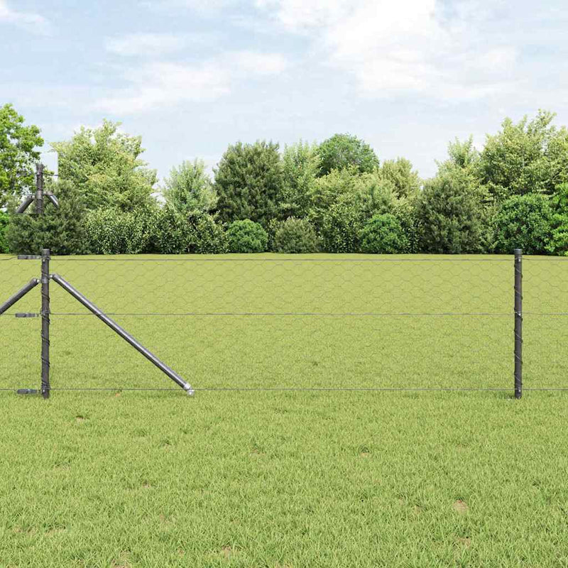 Gard hexagonal cu stâlp 100 x 0,6 m Oțel cu strat de PVC Gri