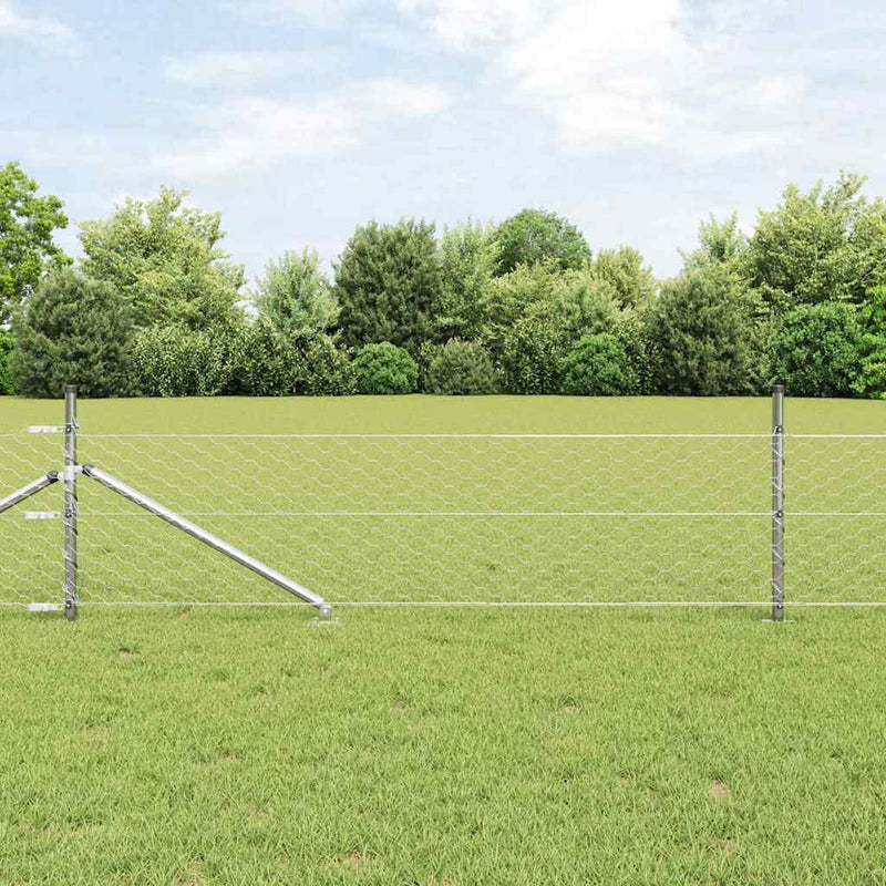 Gard hexagonal cu stâlp 25 x 0,8 m Oțel Galvanizat Argintiu