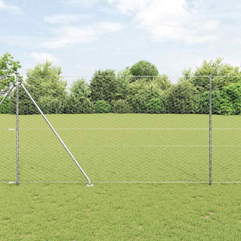 Gard hexagonal cu stâlp 50 x 1,5 m Oțel Galvanizat Argintiu