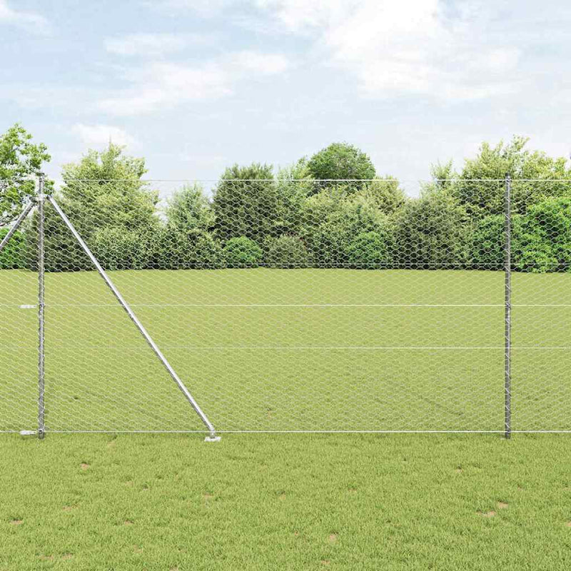 Gard hexagonal cu stâlp 100 x 1,5 m Oțel Galvanizat Argintiu