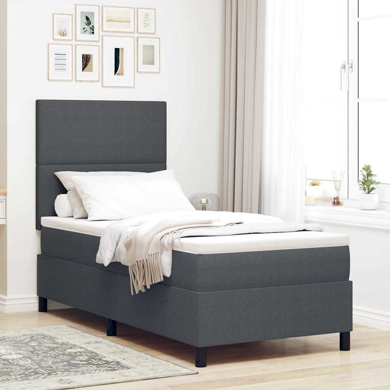 Pat cu arcuri cu headboard Gri închis și alb 90 x 200 cm