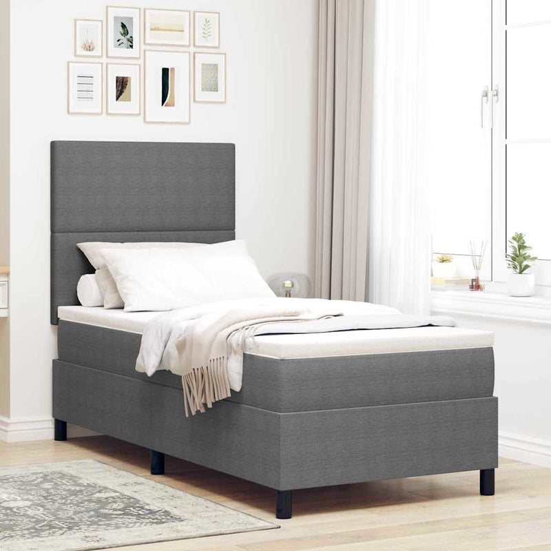 Pat cu arcuri cu headboard Gri deschis și alb. 100 x 200 cm