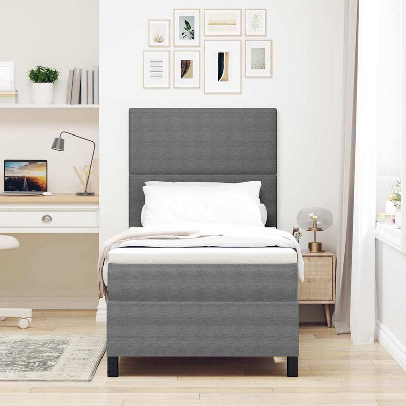 Pat cu arcuri cu headboard Gri deschis și alb. 100 x 200 cm