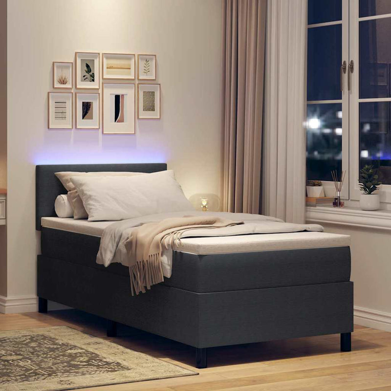 Pat cu arc LED cu headboard Gri închis și alb 90 x 200 cm