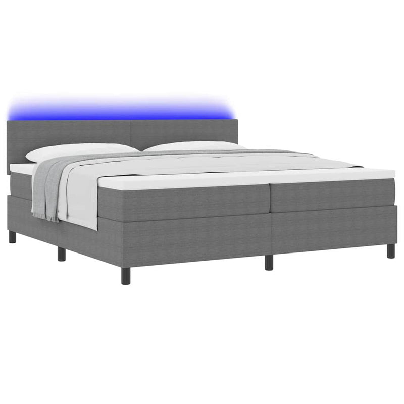 Pat cu arc LED cu headboard Gri deschis și alb. 200 x 200 cm