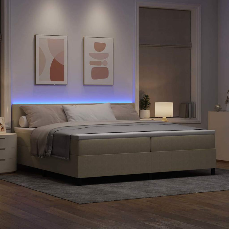 Pat cu arc LED cu headboard Gri deschis și alb. 200 x 200 cm