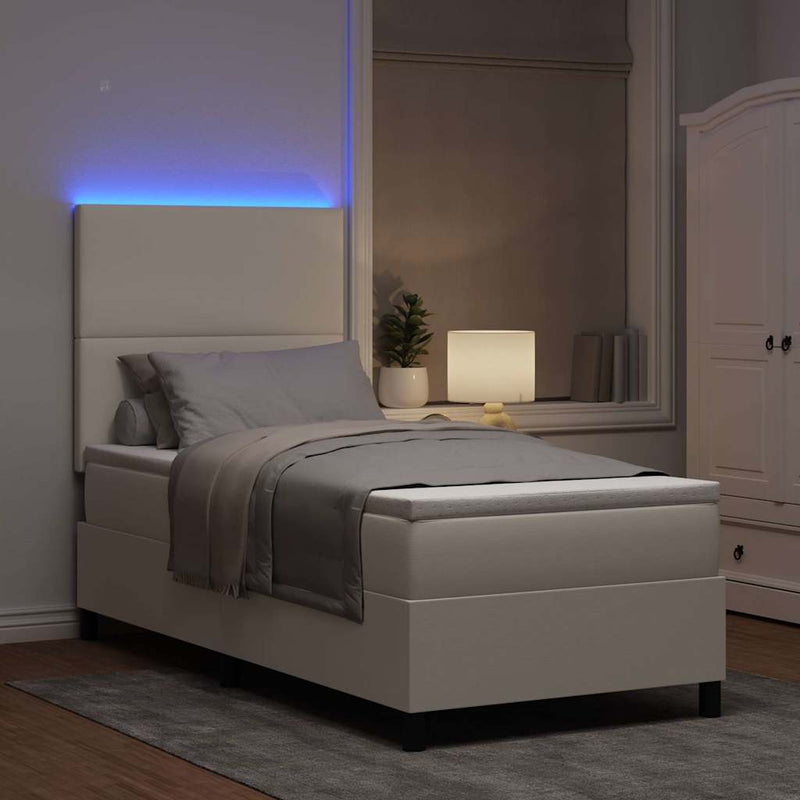Pat cu arc LED Crema și Alb 100 x 200 cm Țesătură din corduroy