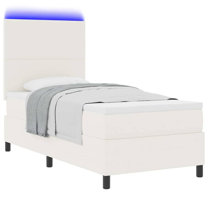 Pat cu arc LED Crema și Alb 100 x 200 cm Țesătură din corduroy