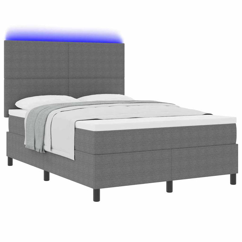 Pat cu arc LED cu headboard Gri deschis și alb. 140 x 190 cm