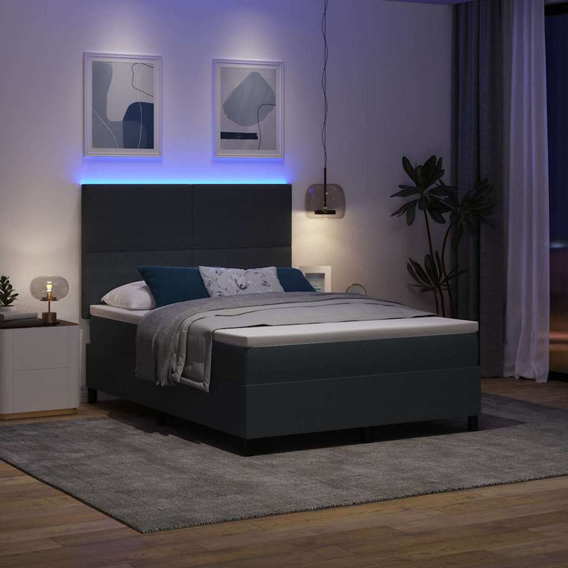 Pat cu arc LED cu headboard Gri închis și alb 140 x 190 cm