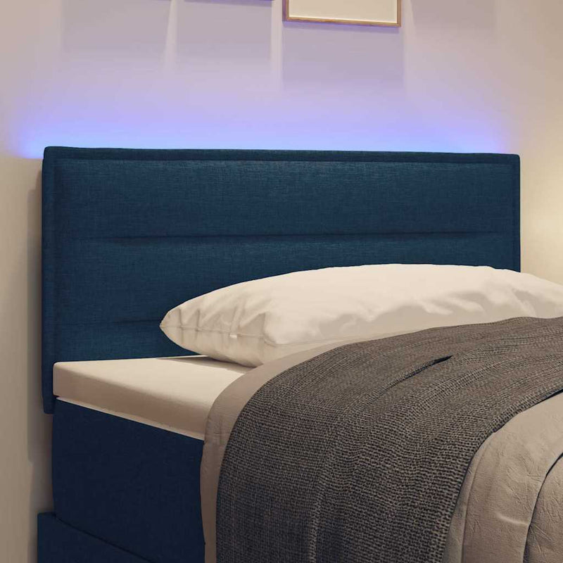 Tăblie LED cu benzi LED cu headboard albastru 100 cm țesătură