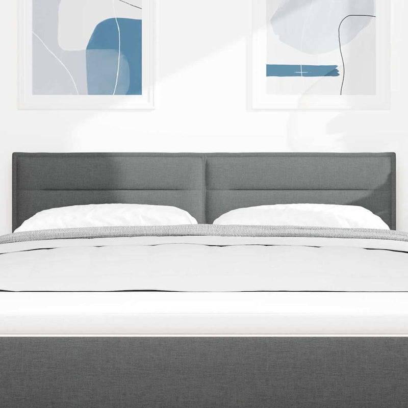 Tăblie LED cu benzi LED cu headboard Gri închis 144 cm țesătură