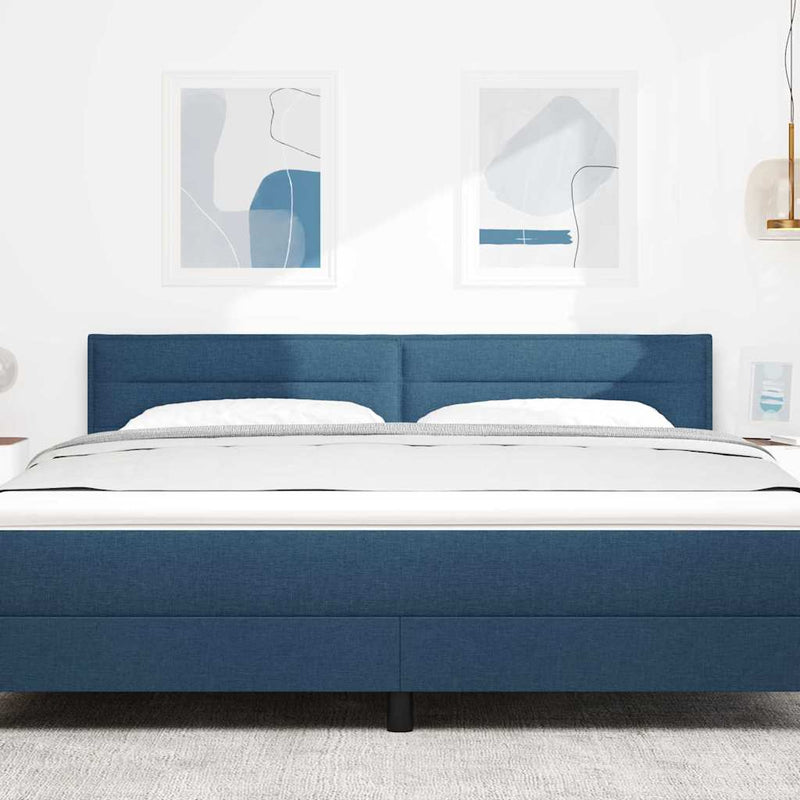 Tăblie LED cu benzi LED cu headboard albastru 180 cm țesătură