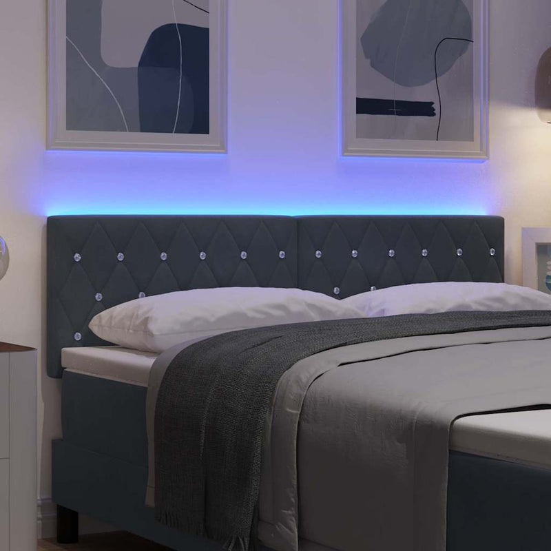 Tăblie LED cu benzi LED cu headboard Gri închis 144 cm Catifea