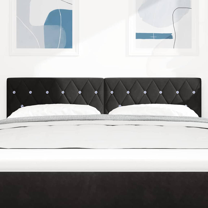 Tăblie LED cu benzi LED cu headboard Negru 144 cm Catifea