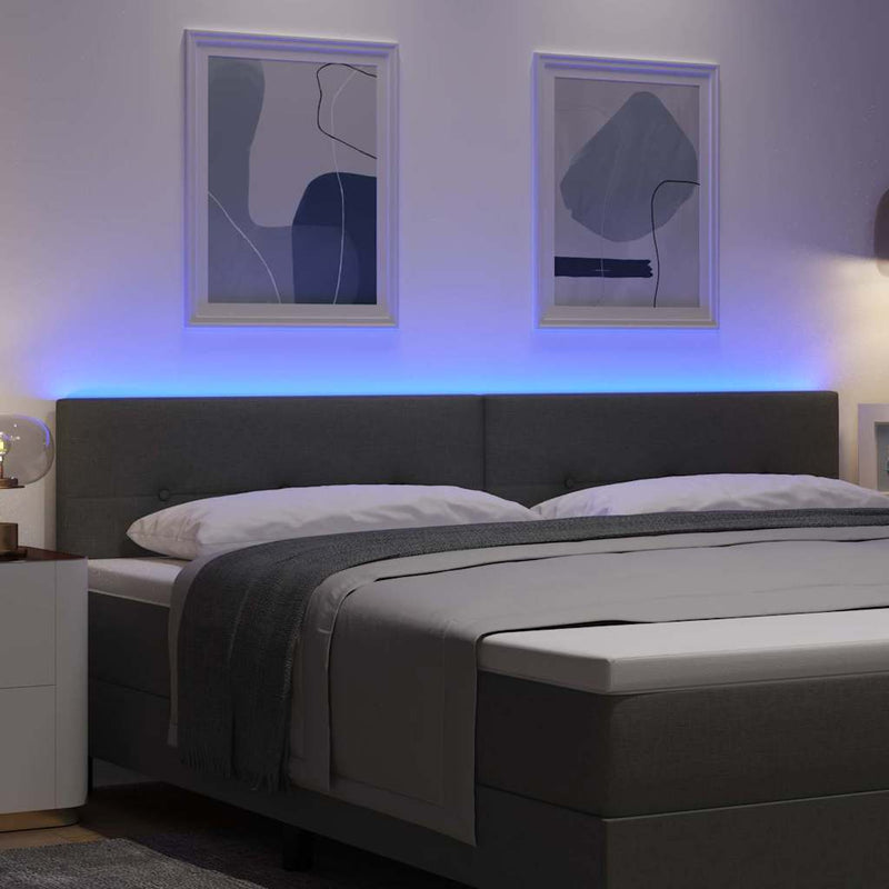 Tăblie LED cu benzi LED cu headboard Gri închis 200 cm țesătură