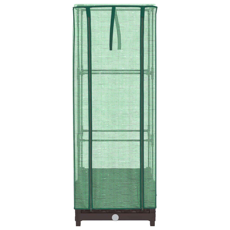 Strat înălțat cu husă de seră, aspect ratan, 40x40x123 cm