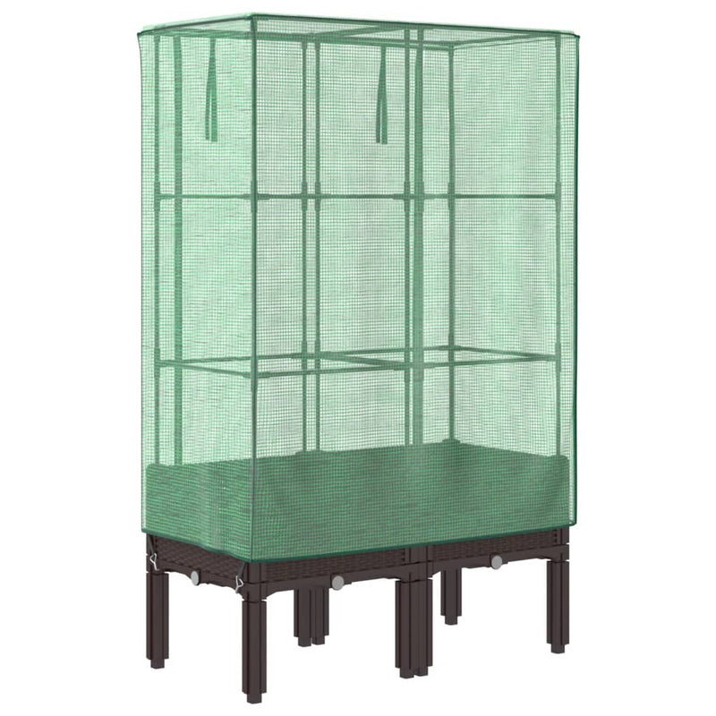 Strat înălțat cu husă de seră, aspect ratan, 80x40x140 cm