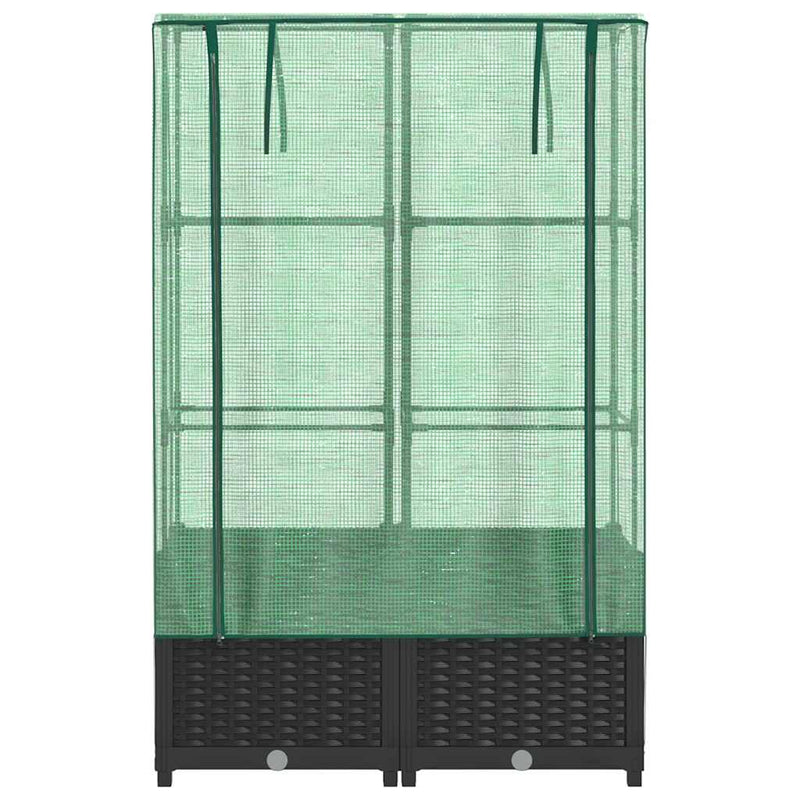 Strat înălțat cu husă de seră, aspect ratan, 80x40x138 cm