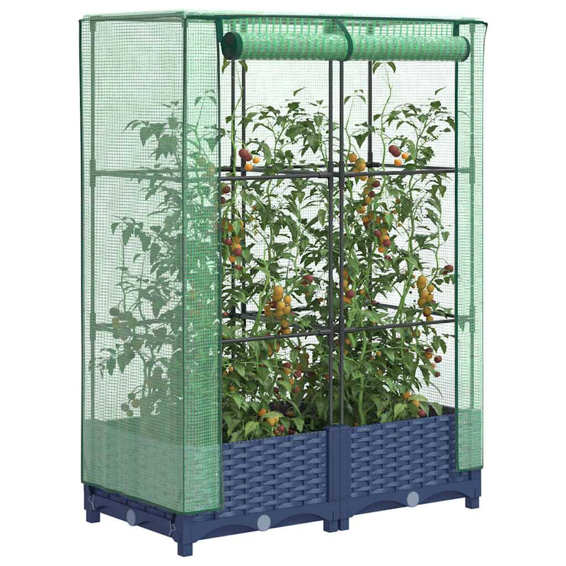 Strat înălțat cu husă de seră, aspect ratan, 80x40x123 cm