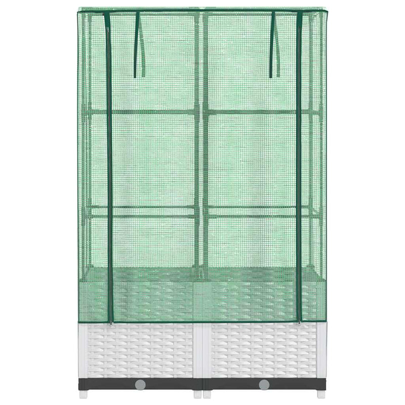 Strat înălțat cu husă de seră, aspect ratan, 80x40x138 cm
