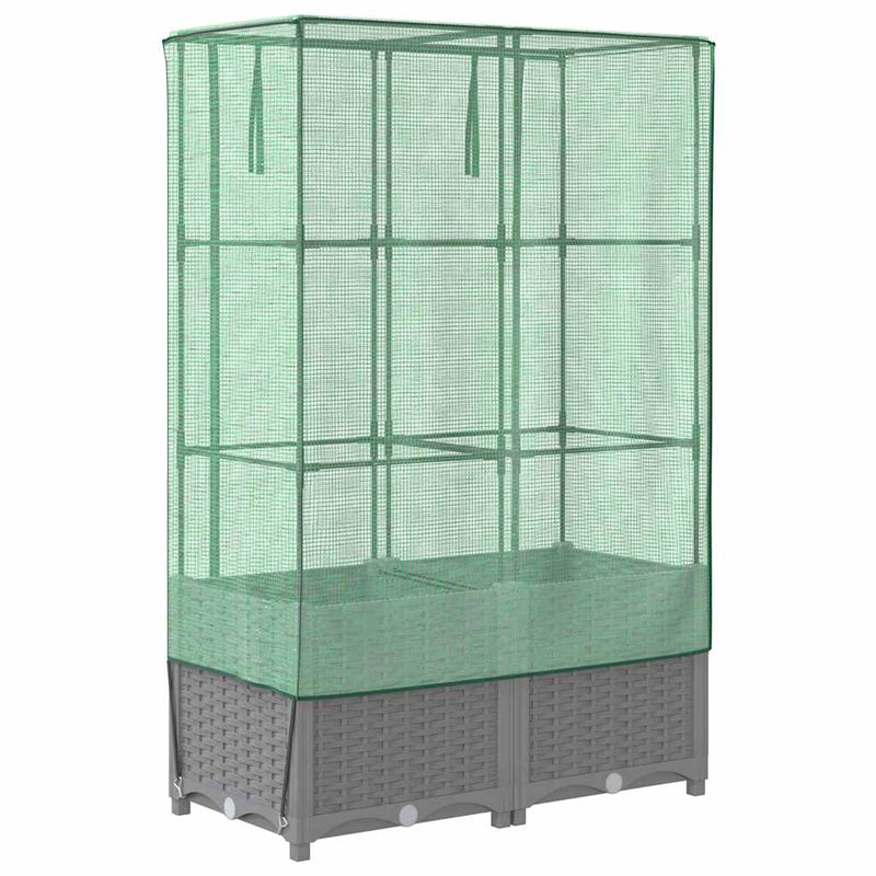 Strat înălțat cu husă de seră, aspect ratan, 80x40x138 cm