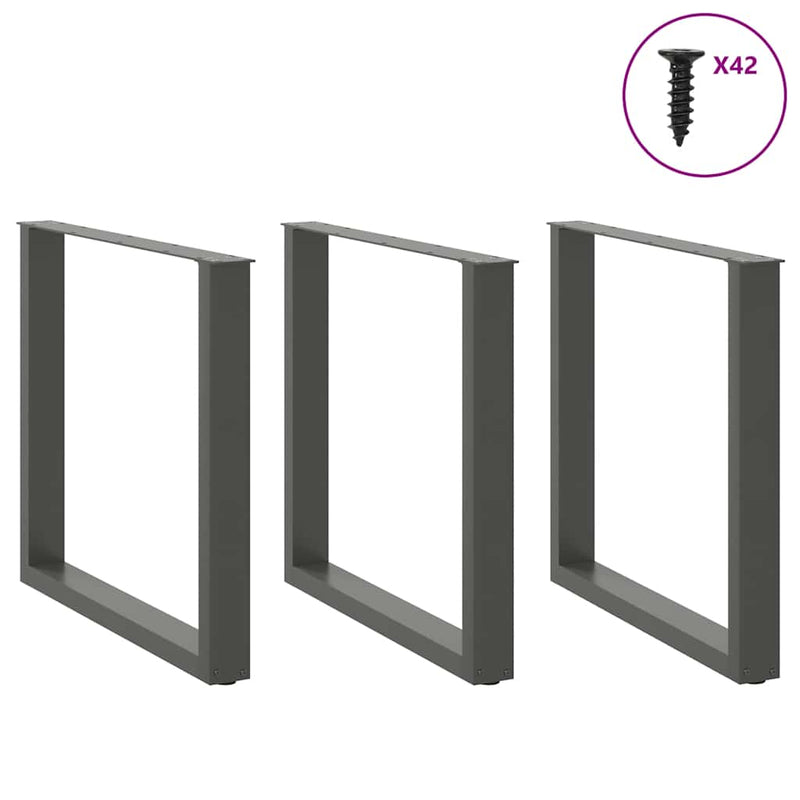 Picioare de masă în formă de U, 3 buc., antracit, 80x(72-73) cm, oțel