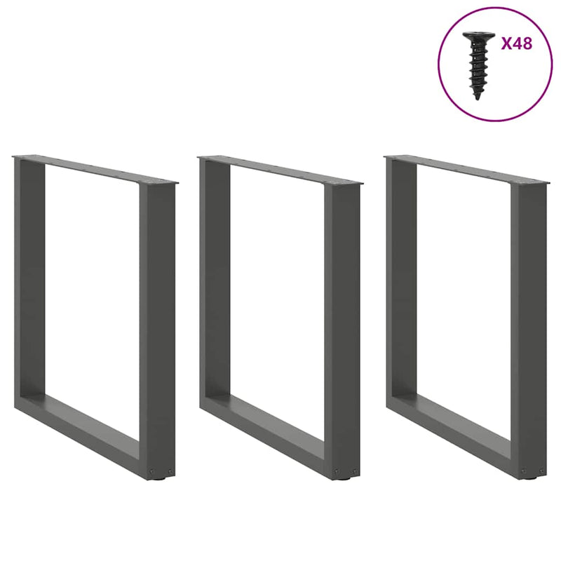 Picioare de masă în formă de U, 3 buc., antracit, 90x(72-73) cm, oțel