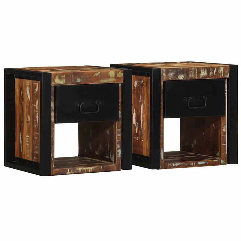 Noptiere 2 buc multicolore 40x35x40 cm lemn masiv recuperat